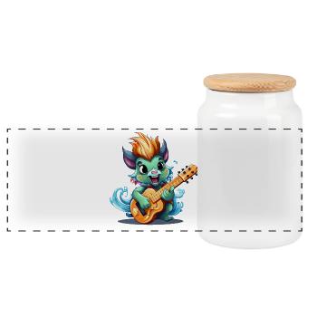 Mythical creature guitarist on the beach - Panoramic Cookie Jar with Wooden Lid - white - Front
