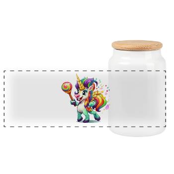 Licorne colorée avec bonbonne - Boîte à biscuits avec couvercle en bois - blanc - Devant