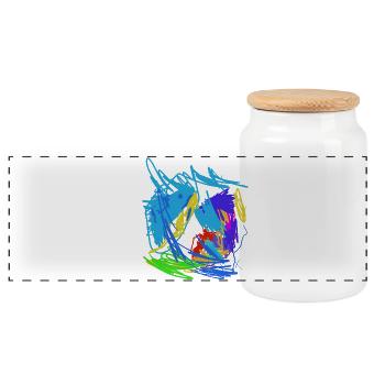 Colorful Chaos Colored Sketches - Panoramic Cookie Jar with Wooden Lid - white - Front