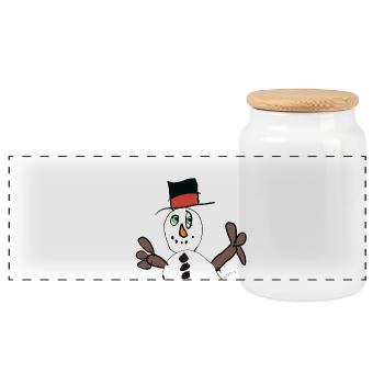 Winter Magic Snowman in Hat - Panoramic Cookie Jar with Wooden Lid - white - Front