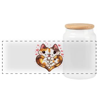 Cuddly Kawaii Cats with Heart – Cute Cats - Panoramic Cookie Jar with Wooden Lid - white - Front