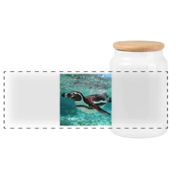 Penguin Sous-marin Turquoise Nature Nature - Boîte à biscuits avec couvercle en bois - blanc - Devant