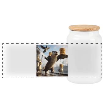 Funny Otter Pancake Chaos Harbor Design - Panoramic Cookie Jar with Wooden Lid - white - Front