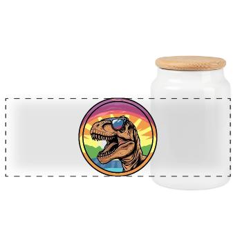 T-Rex Sunset with Sunglasses - Panoramic Cookie Jar with Wooden Lid - white - Front