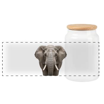 Elephant Portrait Majestic Wildlife Design - Panoramic Cookie Jar with Wooden Lid - white - Front