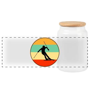 Retro Skier Silhouette Vintage Winter Sports Art - Panoramic Cookie Jar with Wooden Lid - white - Front