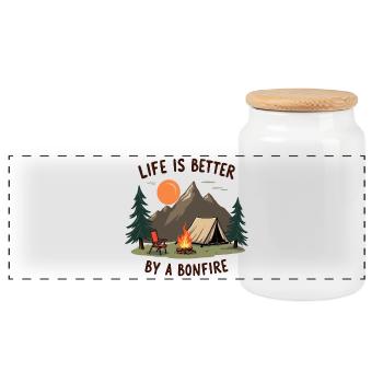 Life is better by a Bonfire Camping Abenteuer - Panorama Keksdose mit Holzdeckel - Weiß - Vorne