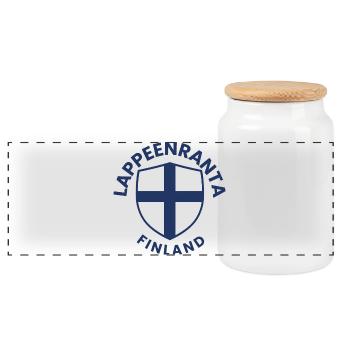 Lappeenranta-Schild Finnland - Panorama Keksdose mit Holzdeckel - Weiß - Vorne