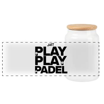 Just Play Padel – Court Fire! Smash it! - Panoramic Cookie Jar with Wooden Lid - white - Front