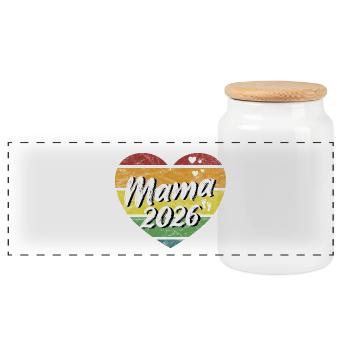 Mama 2026 Mutter 2026 werdende Mama retro vintage - Panorama Keksdose mit Holzdeckel - Weiß - Vorne