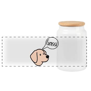 Promenages de chiens, chiots chiens, promenades - Boîte à biscuits avec couvercle en bois - blanc - Devant
