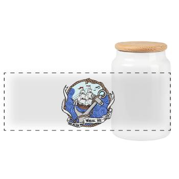 Captain's anchor on stormy seas - Panoramic Cookie Jar with Wooden Lid - white - Front