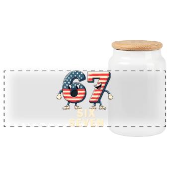 US Flag 67 Memes Six Seven - Panoramic Cookie Jar with Wooden Lid - white - Front