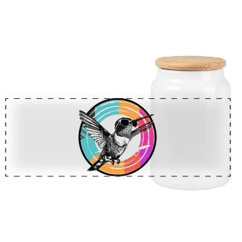 Hummingbird with sunglasses - Panoramic Cookie Jar with Wooden Lid - white - Front