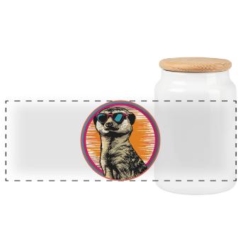 Suricate avec des lunettes de soleil rétro - Boîte à biscuits avec couvercle en bois - blanc - Devant