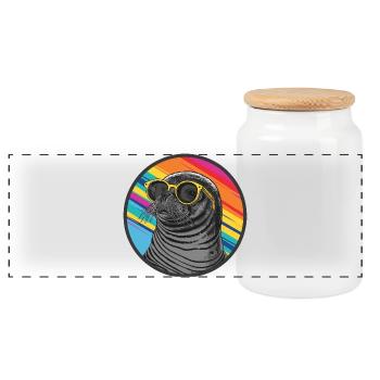 Colorful seal with sunglasses - Panoramic Cookie Jar with Wooden Lid - white - Front
