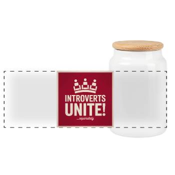 Introverts Unite, serparately - Funny Introvert  - Panoramic Cookie Jar with Wooden Lid - white - Front