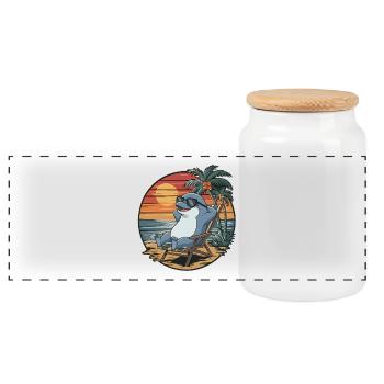 Funny Dolphin on Beach Summer Vacation Sunset - Panoramic Cookie Jar with Wooden Lid - white - Front