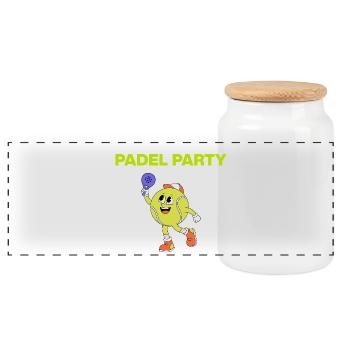 Padel party, ball dances! Smash it - Panoramic Cookie Jar with Wooden Lid - white - Front