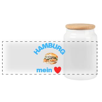 Hamburg ❤️, Fischbrötchen Love! Fischkopp - Panorama Keksdose mit Holzdeckel - Weiß - Vorne