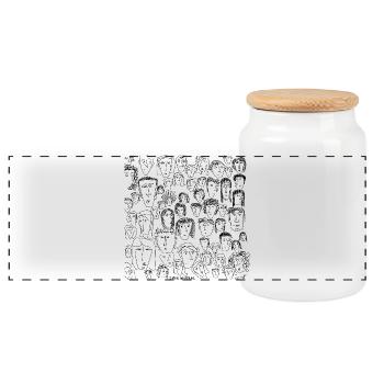 1 Minute Neutral Faces (1) - Panoramic Cookie Jar with Wooden Lid - white - Front