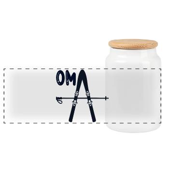 Granny Skiing Ski - Panoramic Cookie Jar with Wooden Lid - white - Front