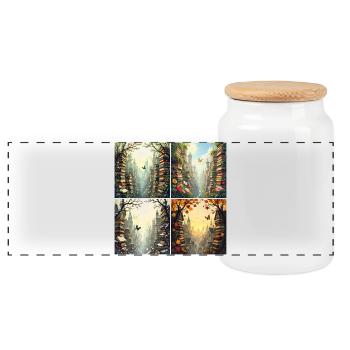 Four Seasons in the City of Books - Panoramic Cookie Jar with Wooden Lid - white - Front