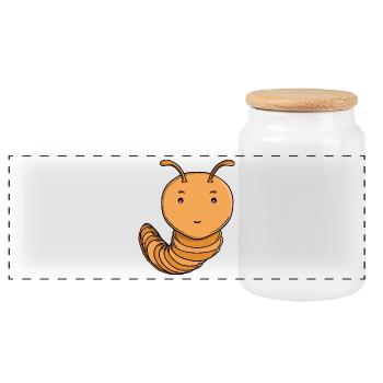 Niedliche lila Tausendfüßler-Happy Kawaii-Raupe - Panorama Keksdose mit Holzdeckel - Weiß - Vorne