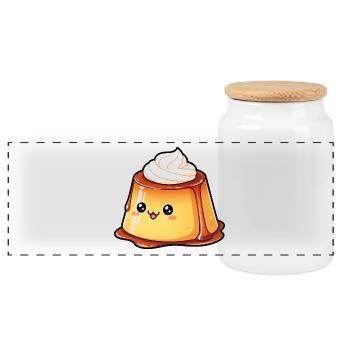 Kawaii Karamellpudding - Panorama Keksdose mit Holzdeckel - Weiß - Vorne