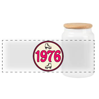 50. Geburtstag 1976 - Rollschuhe - Panorama Keksdose mit Holzdeckel - Weiß - Vorne