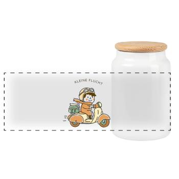Little Escape – Scooter Illustration - Boîte à biscuits avec couvercle en bois - blanc - Devant