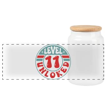 Niveau 11 Débloqué – Conception d’anniversaire joueur - Boîte à biscuits avec couvercle en bois - blanc - Devant