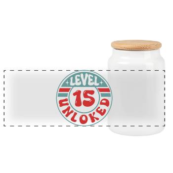 Niveau 15 débloqué – Un design sympa pour les joueurs - Boîte à biscuits avec couvercle en bois - blanc - Devant