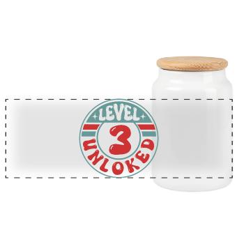 Level 3 Unlocked – Cooles Gamer Geburtstagsdesign - Panorama Keksdose mit Holzdeckel - Weiß - Vorne