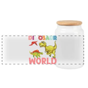 Dinosaur World nice - Panorama Keksdose mit Holzdeckel - Weiß - Vorne
