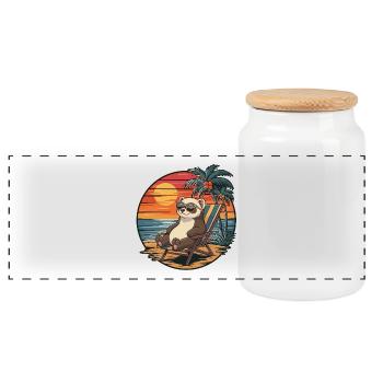 Furet drôle sur la plage pendant le coucher de soleil des vacances d’été - Boîte à biscuits avec couvercle en bois - blanc - Devant