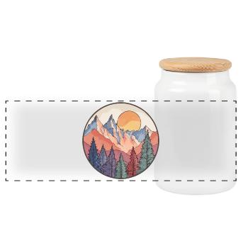 Montagne au coucher de soleil – Motif nature - Boîte à biscuits avec couvercle en bois - blanc - Devant