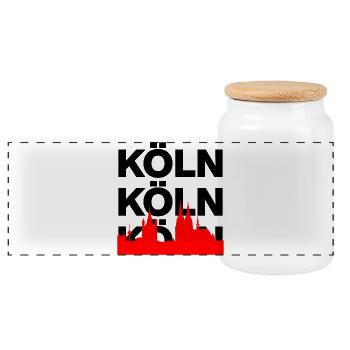 Cologne Skyline – Eternal Pride! Ming Hätz Jet op - Panoramic Cookie Jar with Wooden Lid - white - Front
