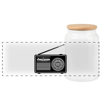 Retro Radio Motiv auf Kleidung - Panorama Keksdose mit Holzdeckel - Weiß - Vorne