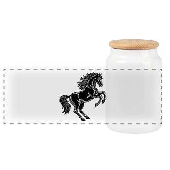 Prancing horse - Panoramic Cookie Jar with Wooden Lid - white - Front
