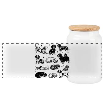 Dachshund Dackel Teckel retro 90s vintage - Panorama Keksdose mit Holzdeckel - Weiß - Vorne