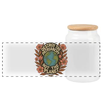 Destroy the Patriarchy Not the Planet - Panoramic Cookie Jar with Wooden Lid - white - Front