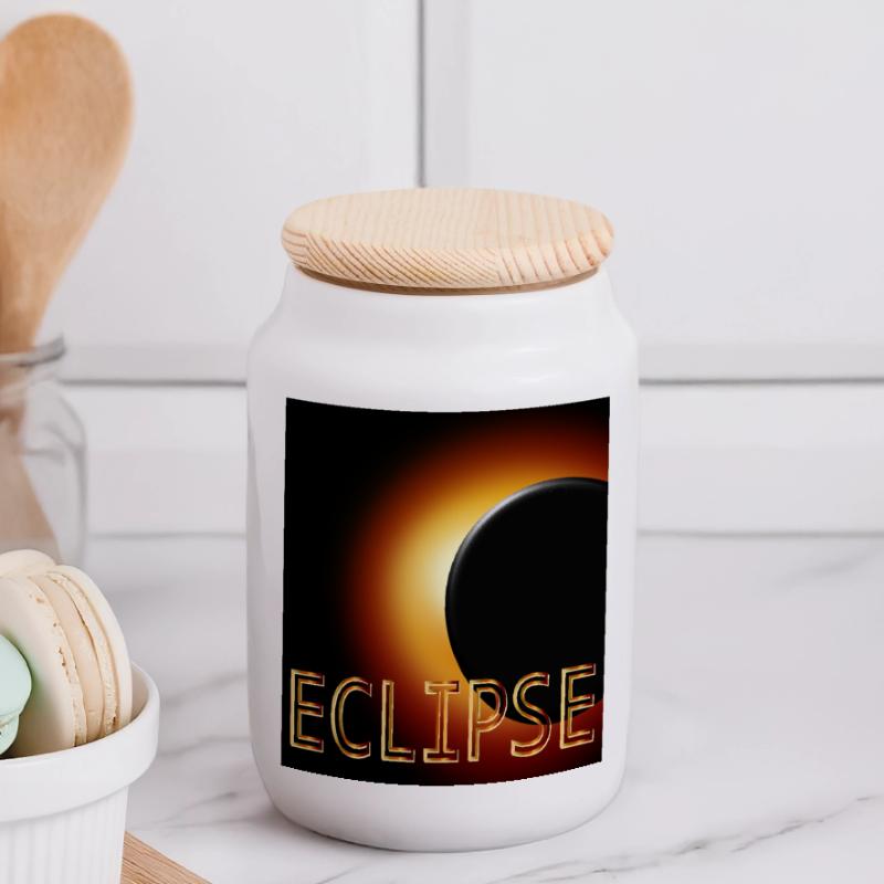 Total Solar Eclipse 2026 Panoramic Cookie Jar with Wooden Lid