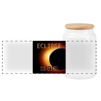 ECLIPSE SPANIEN, August 2026 - Panorama Keksdose mit Holzdeckel - Weiß - Vorne