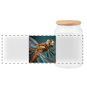 Dragonflies Macro Portrait Wildlife Graphic - Panoramic Cookie Jar with Wooden Lid - white - Front