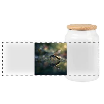 Wasp with Reflection Elegant Macro Photography - Panoramic Cookie Jar with Wooden Lid - white - Front