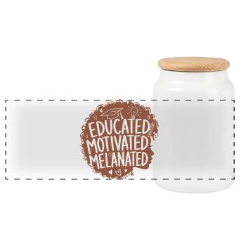 Femme éduquée, motivée, mélanée aux cheveux bouclés - Boîte à biscuits avec couvercle en bois - blanc - Devant