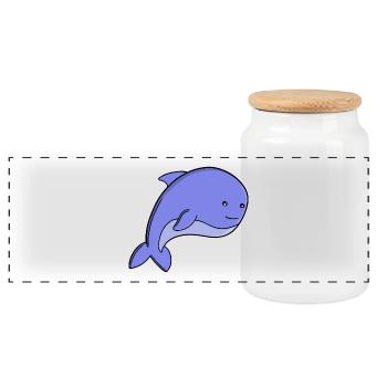 Dessin animé de poisson bleu mignon, dauphin de Kawaii ou marsouin - Boîte à biscuits avec couvercle en bois - blanc - Devant