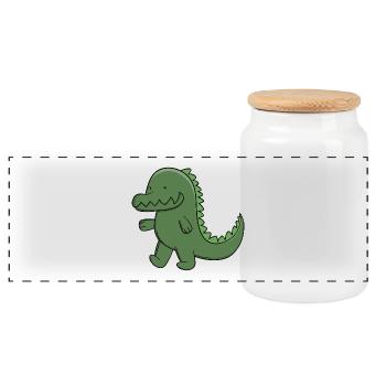 Niedlicher grüner Alligator fröhlicher Kawaii-Krokodil - Panorama Keksdose mit Holzdeckel - Weiß - Vorne