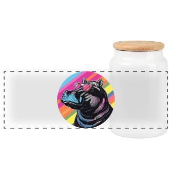 Hippo Sunglasses Popart - Panoramic Cookie Jar with Wooden Lid - white - Front